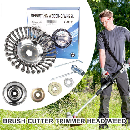 6" 8" 10" Stalen draad onkruidborstelkop voor grastrimmer, roterende borstelwiel met adapterset