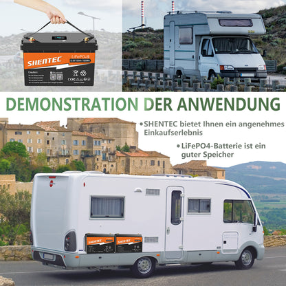 SHENTEC 12/24V 100/150/200/300Ah LiFePO4-accu met BMS voor zonneboot, off-grid RV