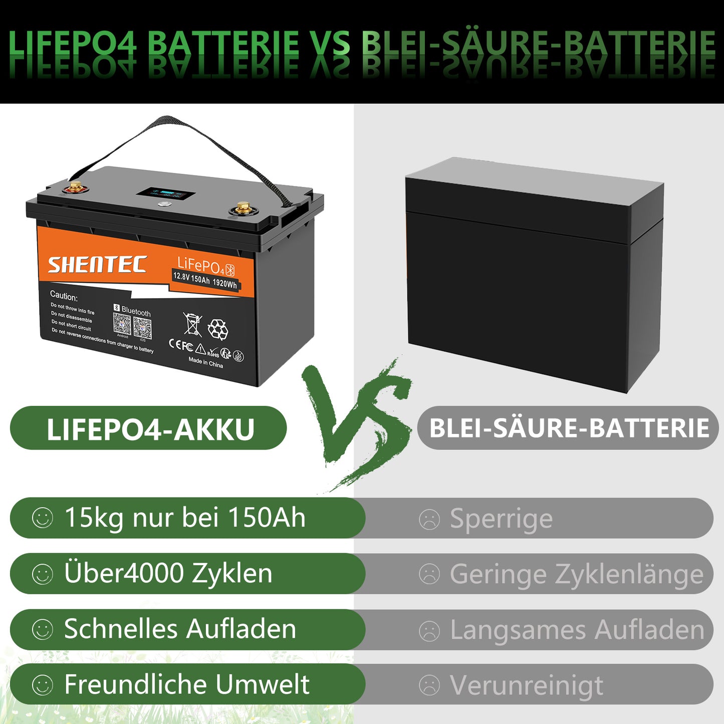 SHENTEC 12/24V 100/150/200/300Ah LiFePO4-accu met BMS voor zonneboot, off-grid RV