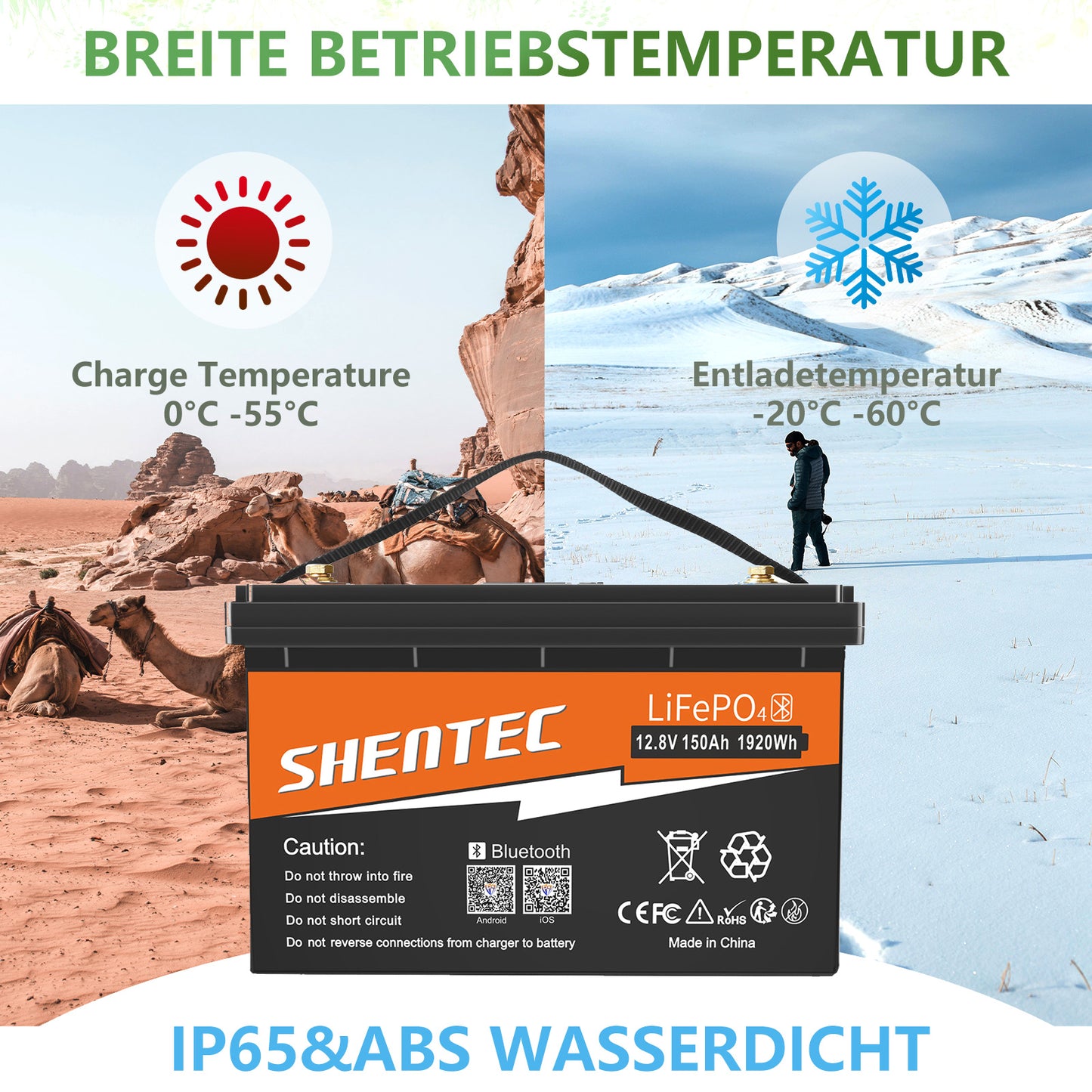 SHENTEC 12/24V 100/150/200/300Ah LiFePO4-accu met BMS voor zonneboot, off-grid RV