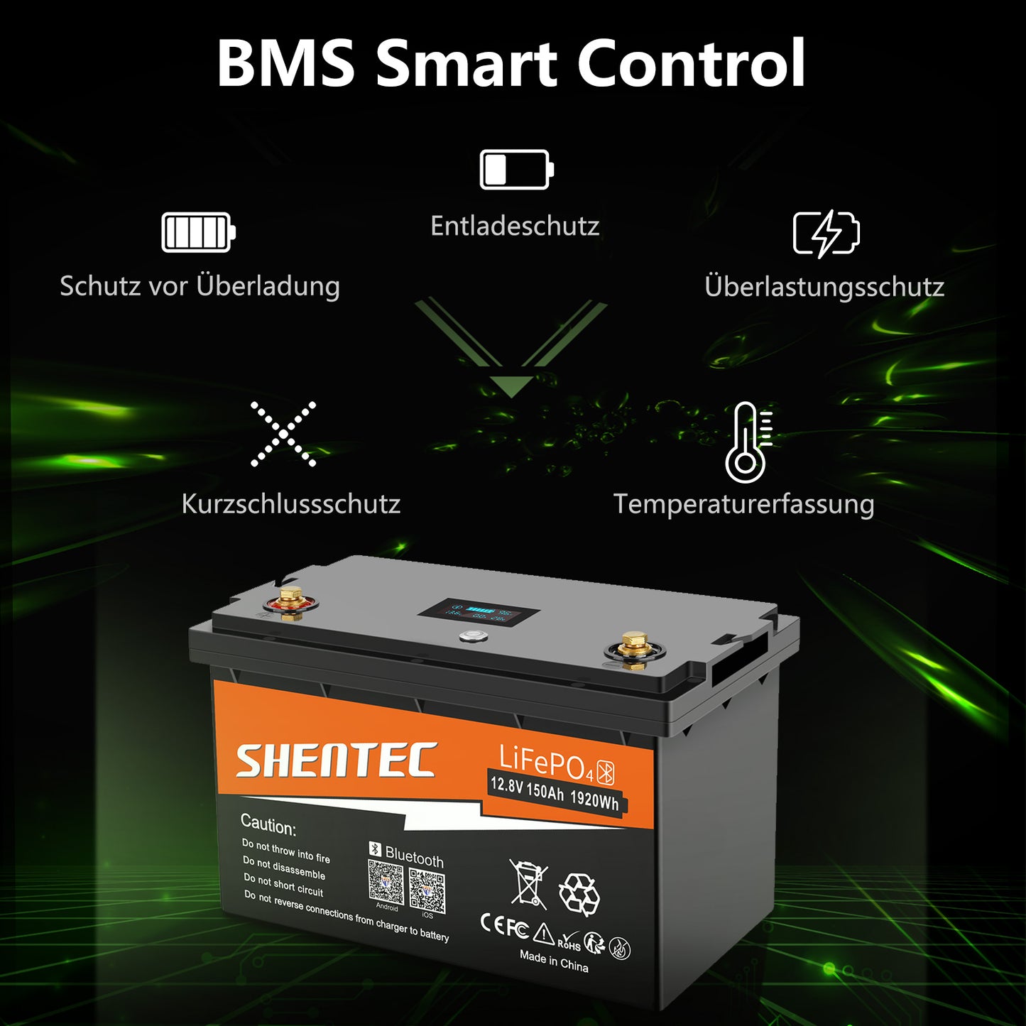 SHENTEC 12/24V 100/150/200/300Ah LiFePO4-accu met BMS voor zonneboot, off-grid RV