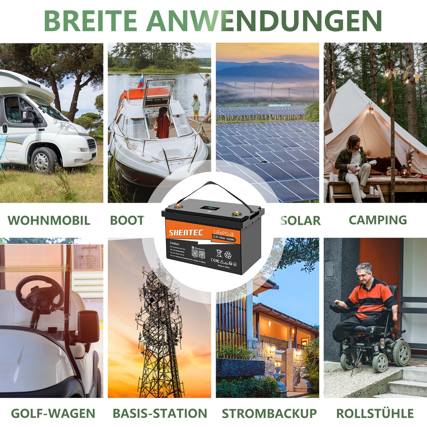 SHENTEC 12/24V 100/150/200/300Ah LiFePO4-accu met BMS voor zonneboot, off-grid RV