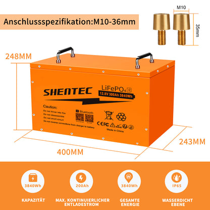 SHENTEC 12/24V 100/150/200/300Ah LiFePO4-accu met BMS voor zonneboot, off-grid RV