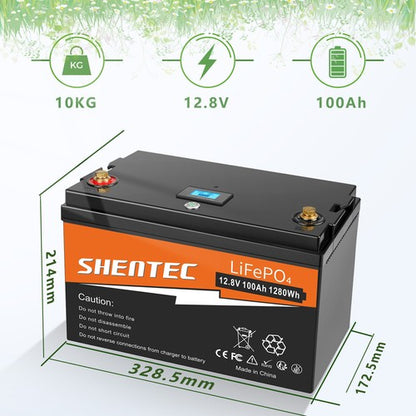 SHENTEC 12/24V 100/150/200/300Ah LiFePO4-accu met BMS voor zonneboot, off-grid RV