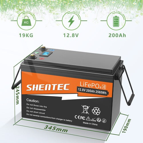 SHENTEC 12/24V 100/150/200/300Ah LiFePO4-accu met BMS voor zonneboot, off-grid RV