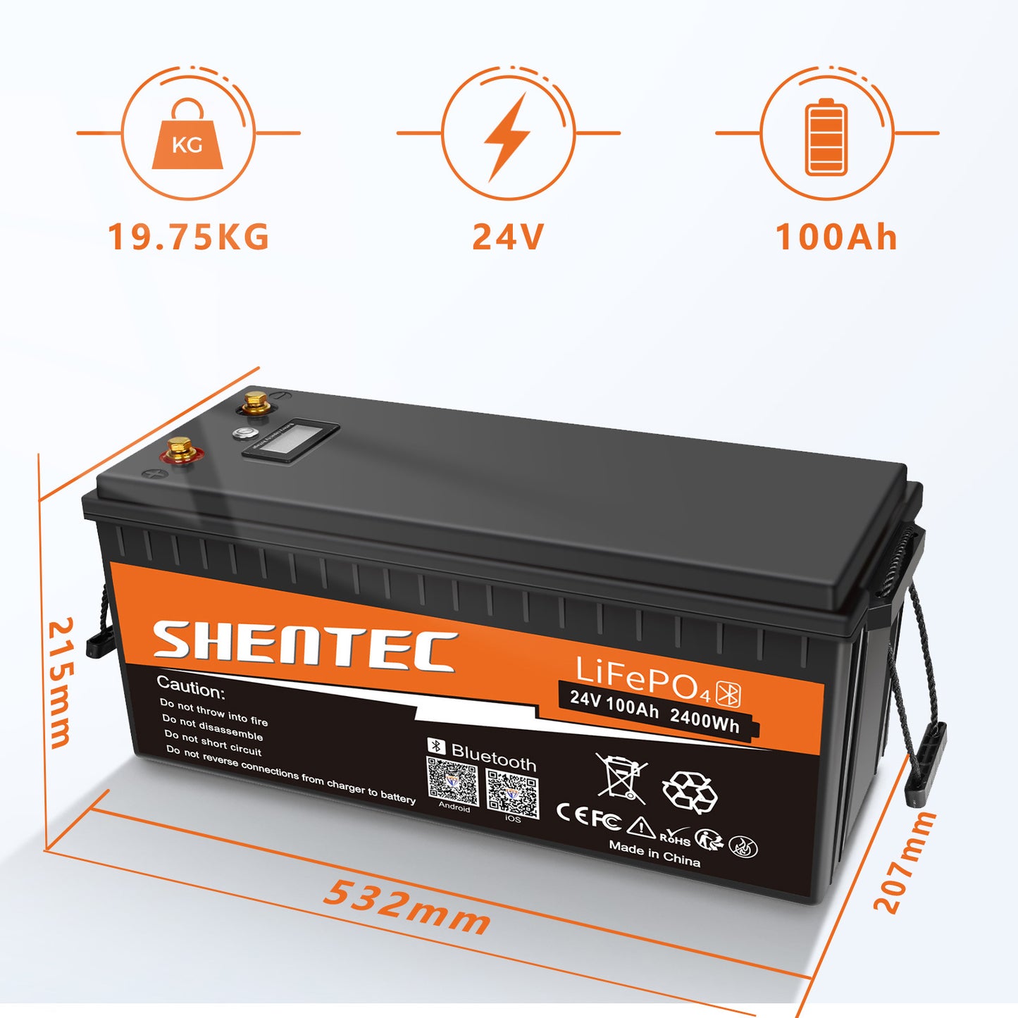 SHENTEC 12/24V 100/150/200/300Ah LiFePO4-accu met BMS voor zonneboot, off-grid RV