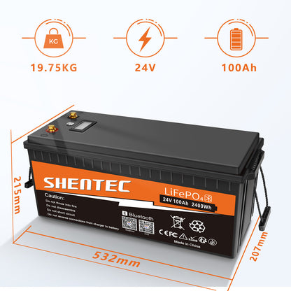 SHENTEC 12/24V 100/150/200/300Ah LiFePO4-accu met BMS voor zonneboot, off-grid RV